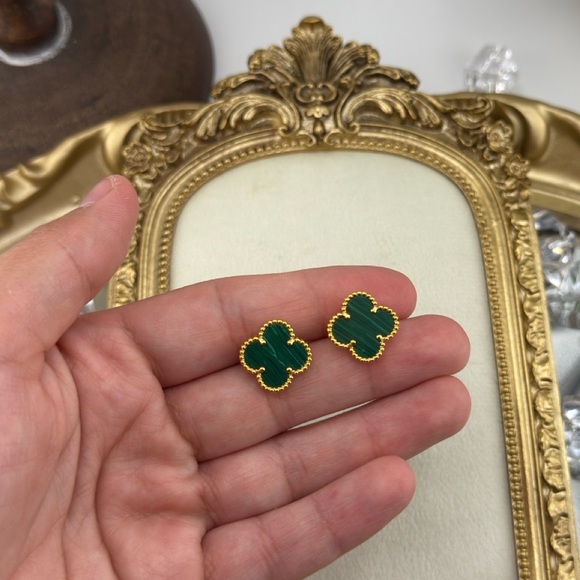 alhambra Jewelry - Lucky Alhambra Clover Gold Plated Sterling Silver Earrings with Logo